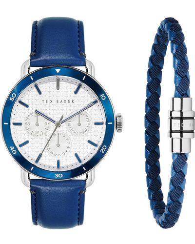Ted Baker Magarit Leather Strap Watch 46mm And Bracelet Gift Set - Blue