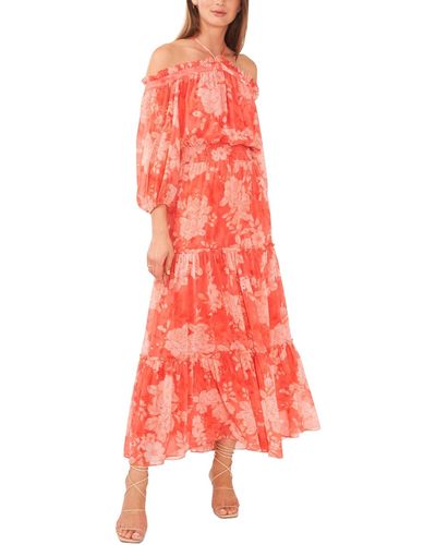 1.STATE Smocked Waist Halter Maxi Dress In Coral. Size Xxs. - Red