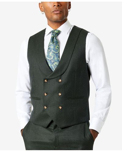 Tayion Collection Classic-fit Wool Suit Vest - Green