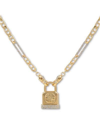 Guess Pave Logo Padlock Pendant Necklace - Metallic