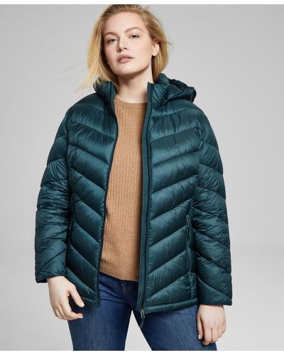 Charter Club Plus Size Hooded Packable Puffer Coat - Green