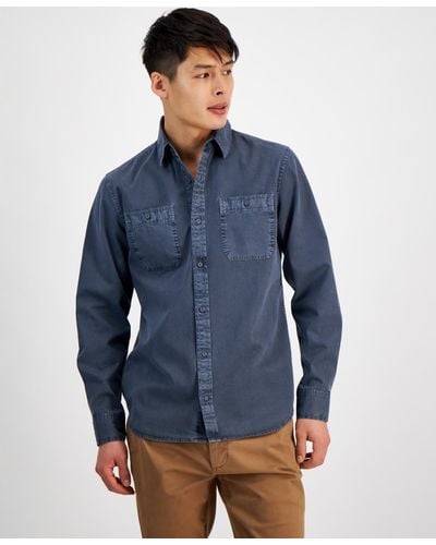 Sun & Stone Sun + Stone Long Sleeve Twill Shirt - Blue