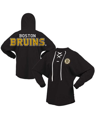 Fanatics Boston Bruins Jersey Lace-up V-neck Long Sleeve Hoodie T-shirt - Black