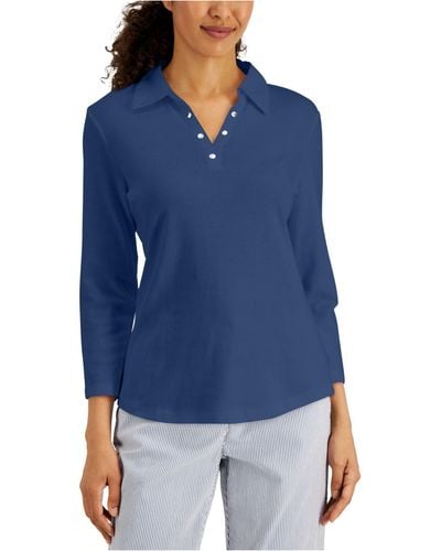 Karen Scott Petite Cotton 3/4-sleeve Top, Created For Macy's - Blue