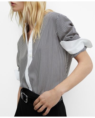 Mango Contrast Striped Shirt - Gray