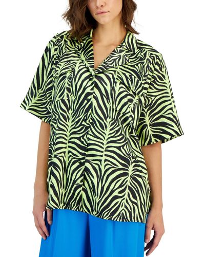 HUGO Zebra-print Short-sleeve Button-down Shirt - Green