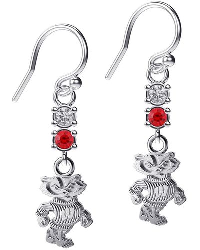 Dayna Designs Wisconsin Badgers Dangle Crystal Earrings - White