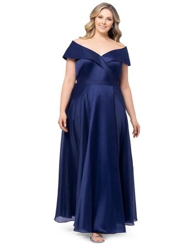 Xscape Plus Size Off-the-shoulder Organza Gown - Blue