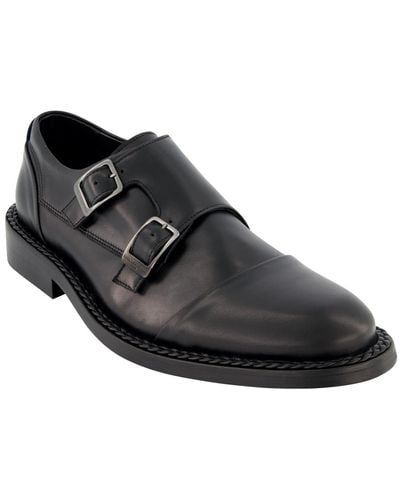 Karl Lagerfeld Leather Double Monk Cap Toe Dress Shoes - Black