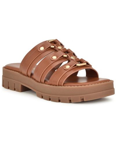 Nine West Cazz Strappy Lug Sole Casual Sandals - Brown