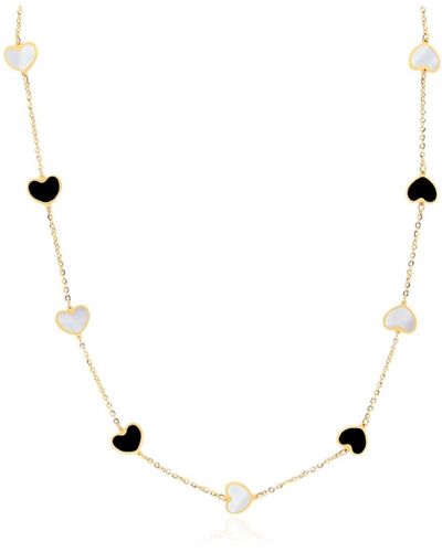 The Lovery Mother Of Pearl And Onyx Mixed Heart Station Necklace - Natural