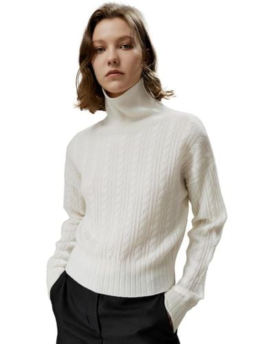 LILYSILK Classic Cable Knit Turtleneck Sweater - Gray