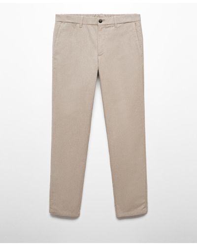 Mango Slim Fit Structured Cotton Pants - Natural