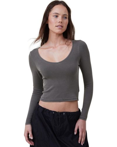 Cotton On Madison V-neck Long Sleeve Top - Gray