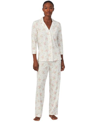 Ralph Lauren Floral Print 3/4 Sleeve Pajamas - White