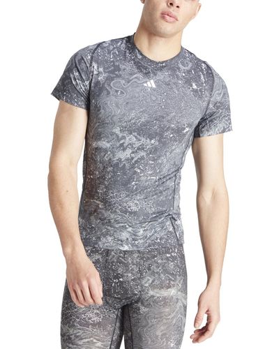 adidas Tech-fit Moisture-wicking Swirl Compression T-shirt - Gray