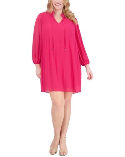 Jessica Howard Plus Size Pleat-front Split-neck Dress - Pink