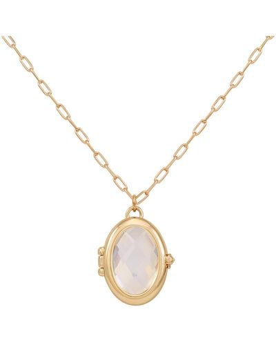 Guess Gold-tone Removable Stone Oval Locket Pendant Necklace - Metallic
