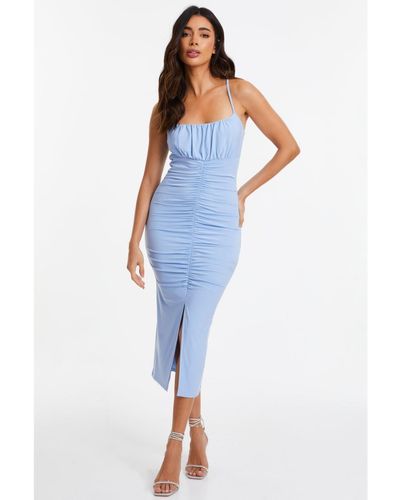 Quiz Strappy Ruched Midi Dress - Blue
