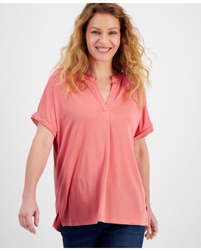 Style & Co. Split-neck Short Sleeve Knit Shirt - Pink