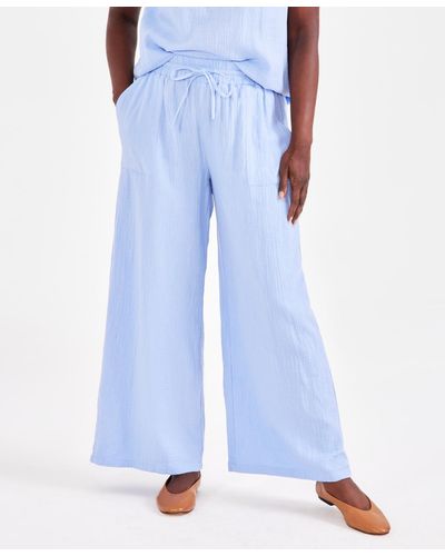 Style & Co. Cotton Gauze Wide-leg Pants - Blue