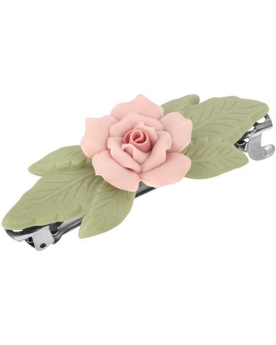 2028 Silver-tone Genuine Porcelain French Hair Barrette - Pink