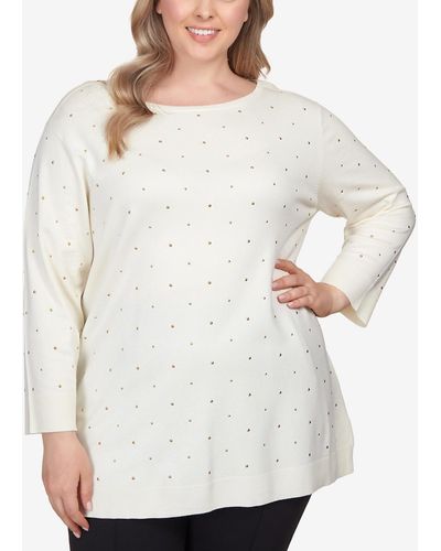 Ruby Rd. Plus Size Stud Embellished Tunic Sweater - White