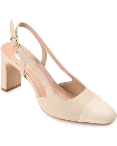 Journee Collection Reignn Cap Toe Slingback Pumps - Natural