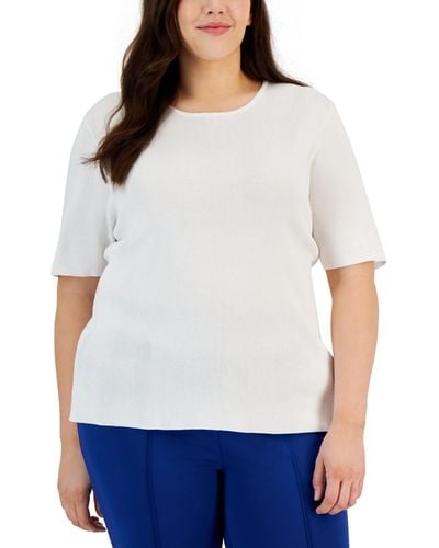 Tahari Plus Size Crewneck Short Sleeve Top - White