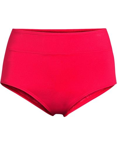 Lands' End Plus Size Tummy Control High Waisted Bikini Swim Bottoms - Red