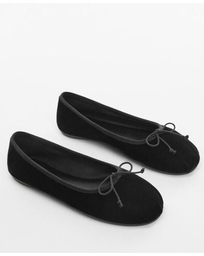 Mango Velvet Bow Ballerina Shoes - Black