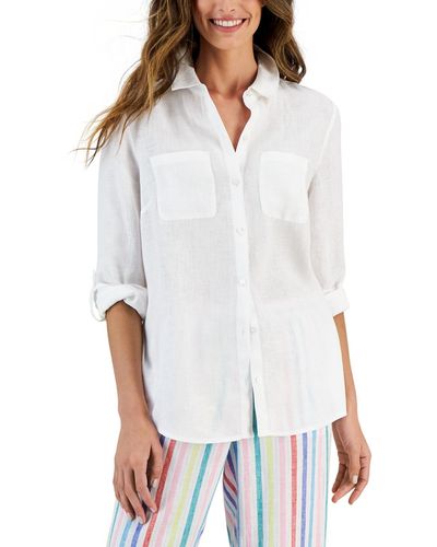 Charter Club Linen Utility Shirt, Created For Macy's - White