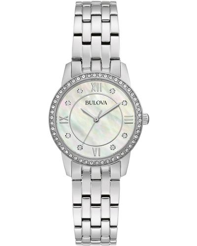 Bulova Crystals Stainless Steel Bracelet Watch 27mm Box Set - Metallic