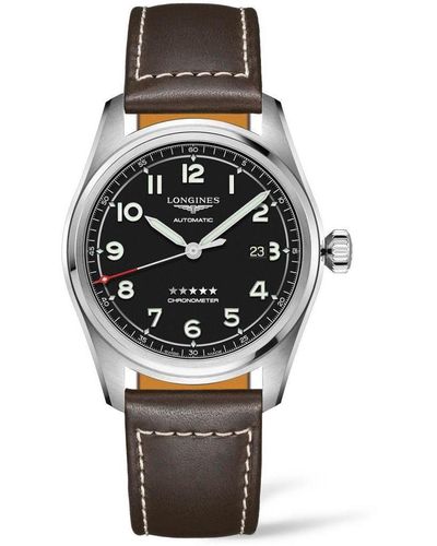 Longines Automatic Spirit Stainless Steel Chronometer Leather Strap Watch 42mm - Metallic