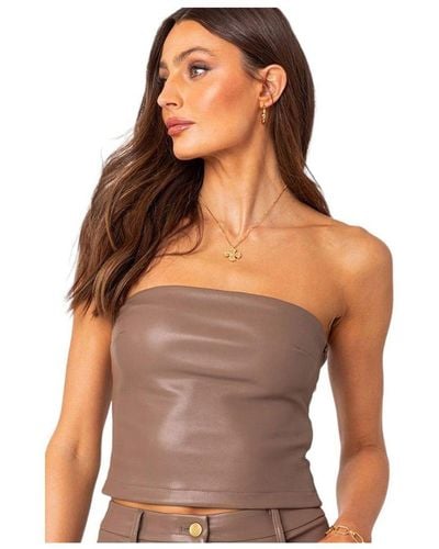 Edikted Martine Faux Leather Tube Top - Brown
