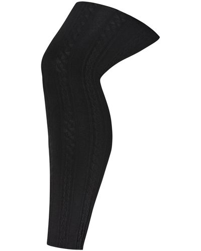 Avenue Plus Size Plush Lined Cable Knit Footless leggings - Black
