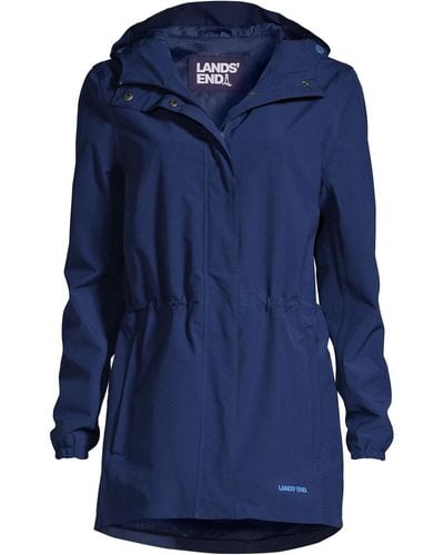 Lands' End Plus Size Waterproof Hooded Packable Raincoat - Blue