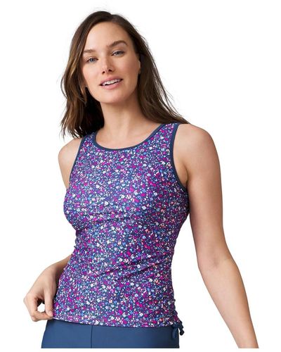 Free Country Full Side Shirring Tankini Top - Blue