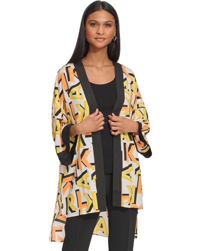 Karl Lagerfeld Printed Open-front Kimono Jacket - Black