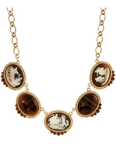 2028 Oval Tiger Eye Cameo Adjustable Necklace - Brown