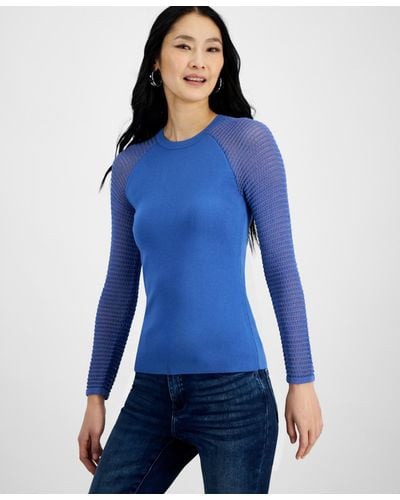 INC International Concepts Crochet-sleeve Sweater - Blue