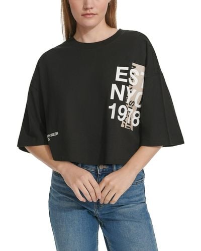 Calvin Klein Vertical-logo Cropped T-shirt - Black