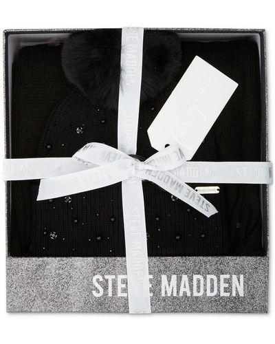 Steve Madden Embellished Scarf & Beanie Boxed Gift Set - Black