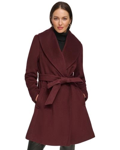 DKNY Shawl-collar Wool Blend Wrap Coat - Red