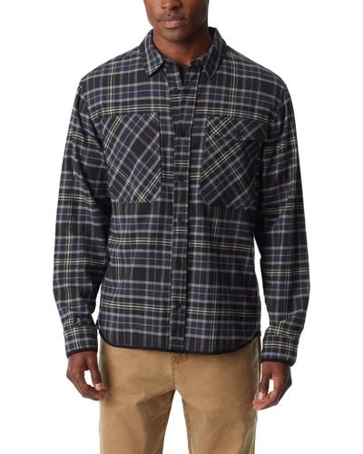 BASS OUTDOOR Stretch Flannel Button-front Long Sleeve Shirt - Blue