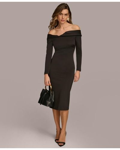 Donna Karan Folded-neck Off-the-shoulder Dress - Black