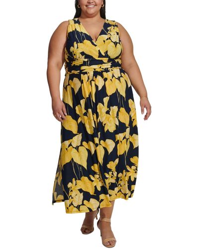 Tommy Hilfiger Plus Size Island Orchid Maxi Dress - Yellow