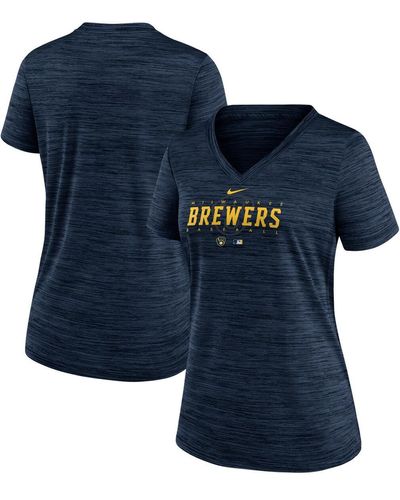 Nike Milwaukee Brewers Authentic Collection Velocity Practice Performance V-neck T-shirt - Blue