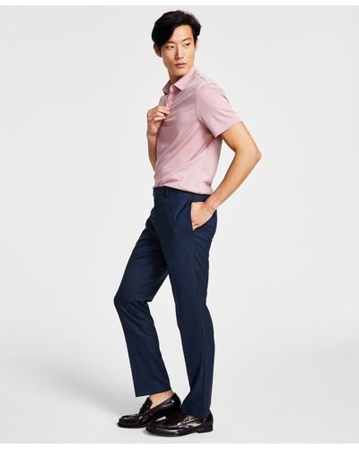 Calvin Klein Solid Slim-fit Dress Pants - Blue