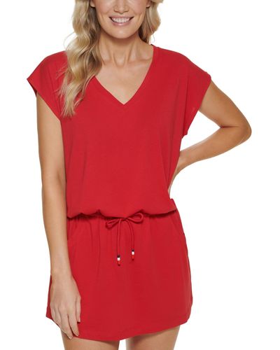 Tommy Hilfiger Drawstring Cover-up Dress - Red